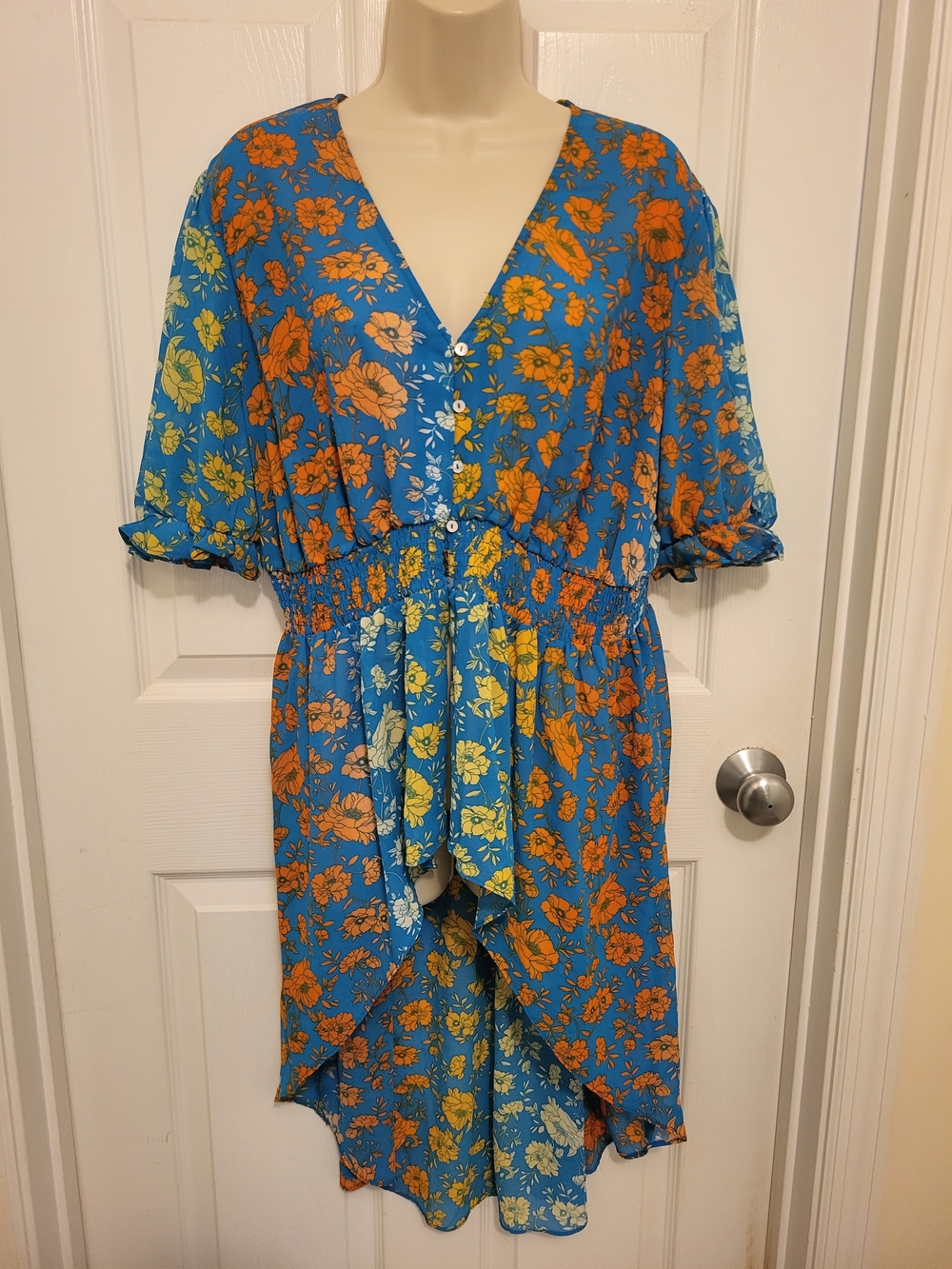 Cato Blue Floral High-Low cover-up/tunic